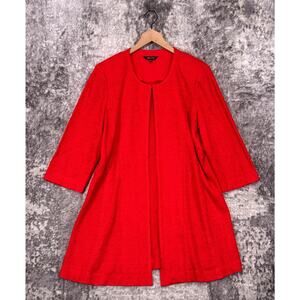 MISOOK Coat 0X Womens Red Knit Open Front Collarless Long Jacket Plus Size